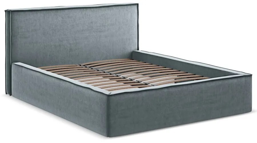 Светлосиньо двойно тапицирано легло с място за съхранение и включена подматрачна рамка 140x200 cm Anani – Makamii