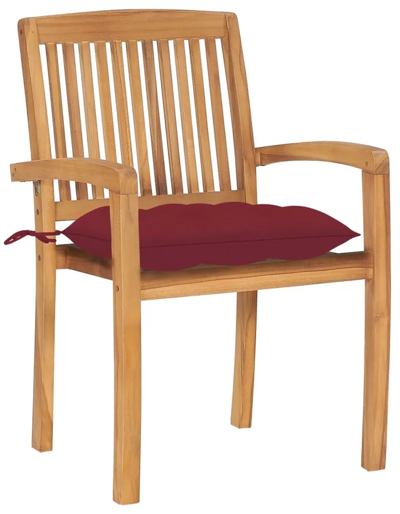 3063276 vidaXL Градински столове 2 бр виненочервени възглавници тик масив