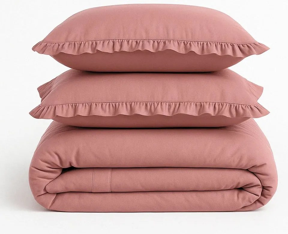 Розово двойно удължено спално бельо от памук Renforcé 240x220 cm Ruffle Striped – Mila Home Luxury