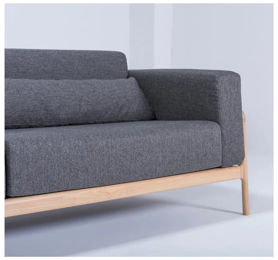 Тъмно сив диван със структура от дъбова дървесина , 240 см Fawn - Gazzda