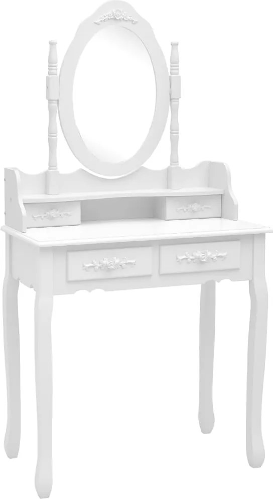 289314 vidaXL Комплект тоалетка с табуретка, бял, 75x69x140 см, пауловния