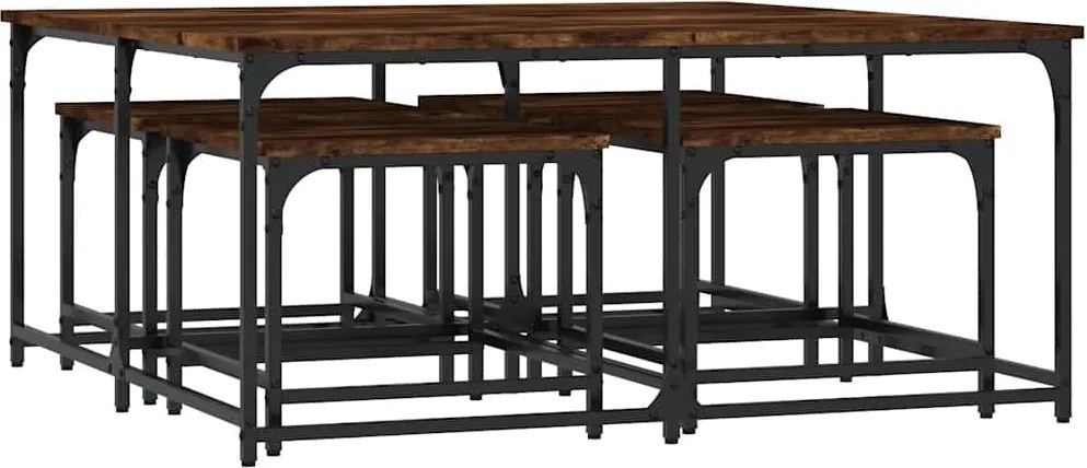 835336 vidaXL Стифиращи кафе маси, 5 бр, опушен дъб, инженерно дърво