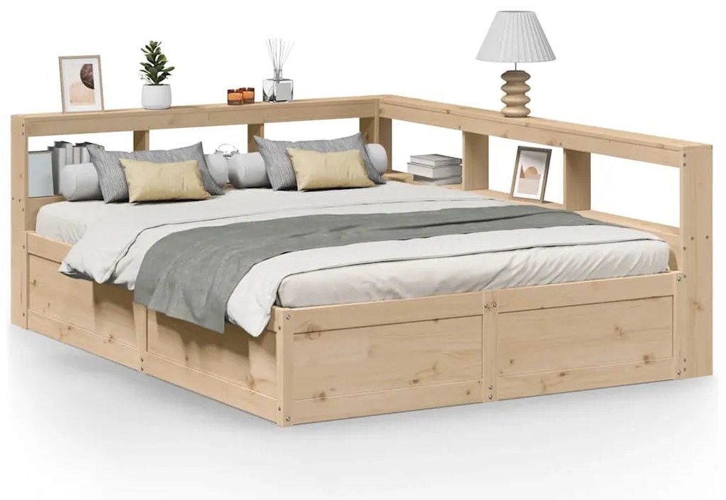 3324460 vidaXL Легло с етажерка за книги, без матрак, 140x200 см, бор масив