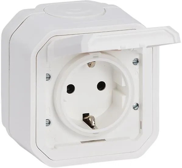 Legrand Контакт шуко 16А с детска защита и винт. клеми моноблок за открит монтаж цвят Бял IP55 Plexo New  - 069771L