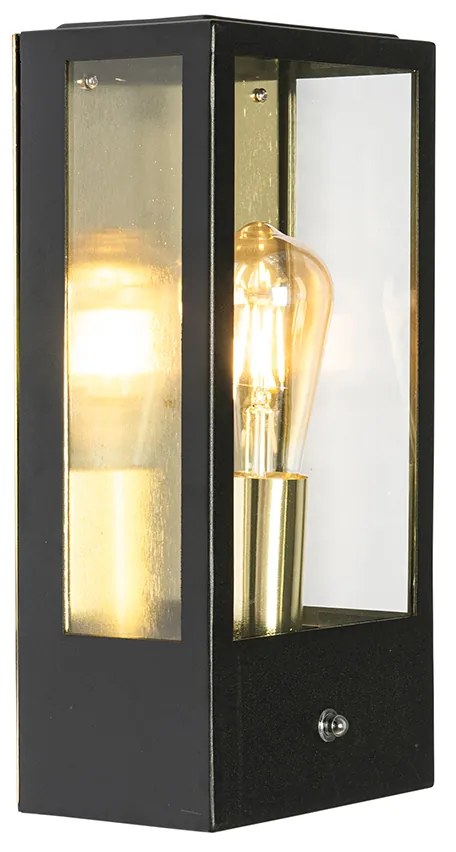 Външна стенна лампа черна със златен сензор за здрач - Rotterdam