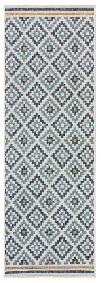 Жълто-син килим за открито и закрито 80x230 cm Zia Trellis – Flair Rugs