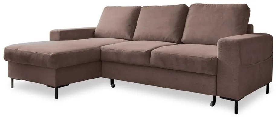 Кафяв разтегателен ъглов диван от рипсено кадифе (ляв ъгъл) Lofty Lilly – Miuform