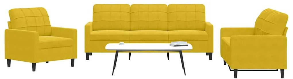 3278357 vidaXL Комплект дивани от 3 части с възглавници, жълт, кадифе