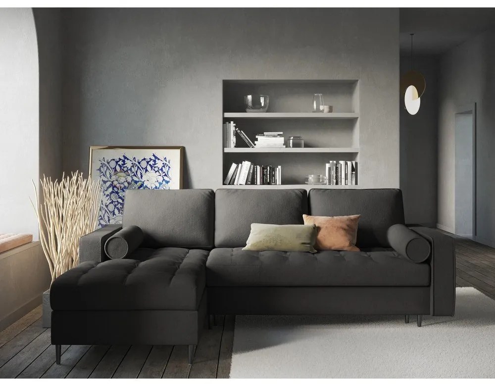 Тъмно сив ъглов разтегателен диван , ляв ъгъл Santo - Milo Casa