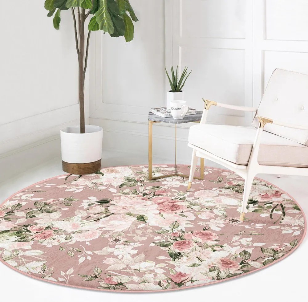 Светлорозов кръгъл килим подходящ за пране и за прахосмукачки роботи ø 100 cm Comfort – Mila Home