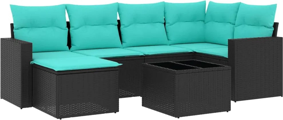 3251604 vidaXL Градински комплект диван с възглавници 7 части черен полиратан