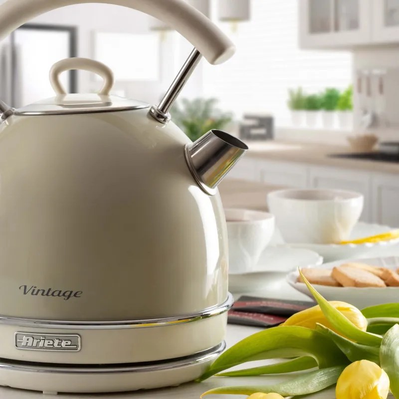 Електрическа кана/чайник Ariete VINTAGE 2877/03, 2000W, 1.7 л, Стоманен корпус, Студена повърхност, 360 основа, Бежов