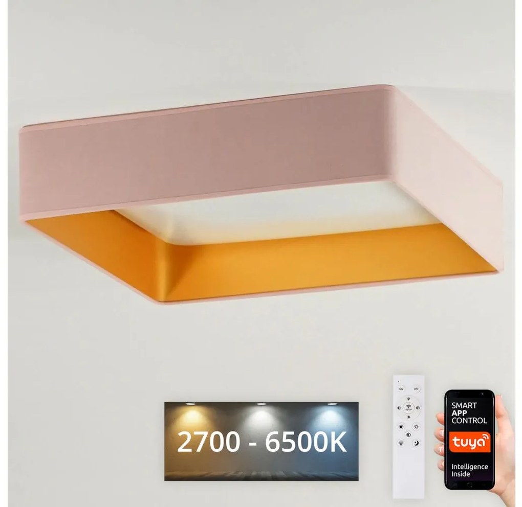 Brilagi-LED Димируемо осветително тяло VELVET SQUARE LED/36W/230V Wi-Fi Tuya + дистанционно управление розово