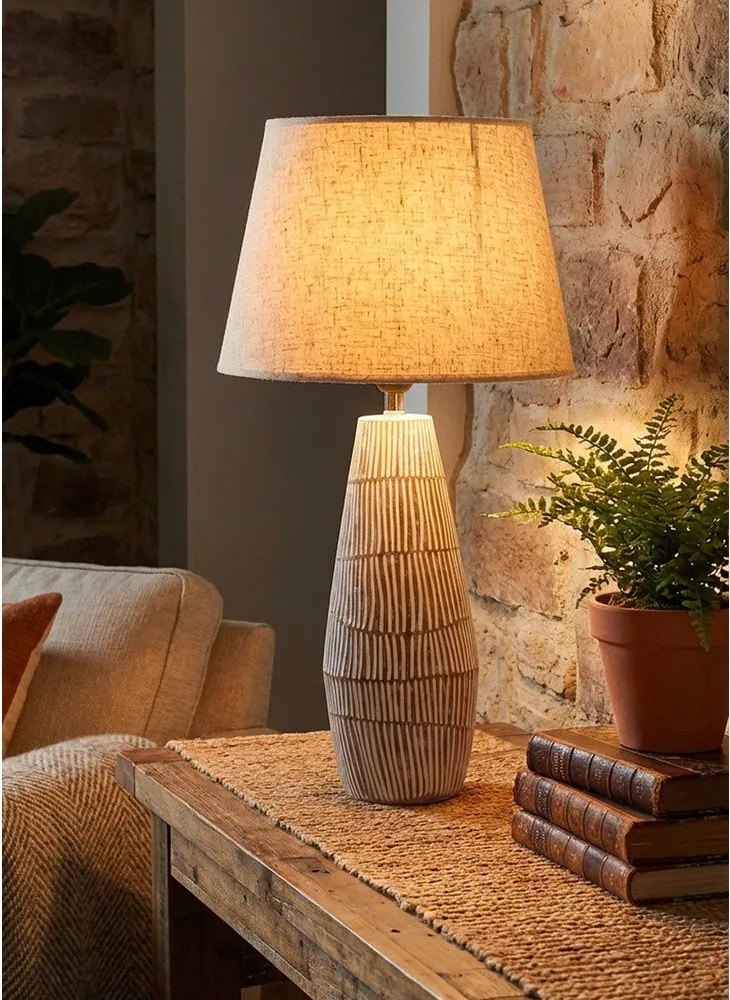 Кремава настолна лампа с текстилен абажур (височина 69,5 cm) Hanoi – Mauro Ferretti