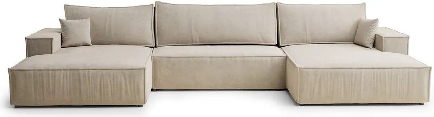 Бежов шенилов сгъваем/с място за съхранение ъглов диван (U форма) Kyoto – Maison de Rêve