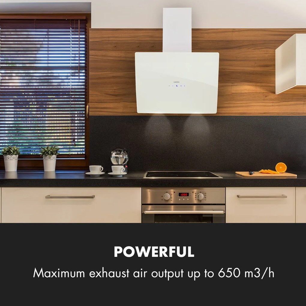 Klarstein Annabelle 60, абсорбатор, стъкло, 595 m³/ч, сензорна оперативна секция, бял