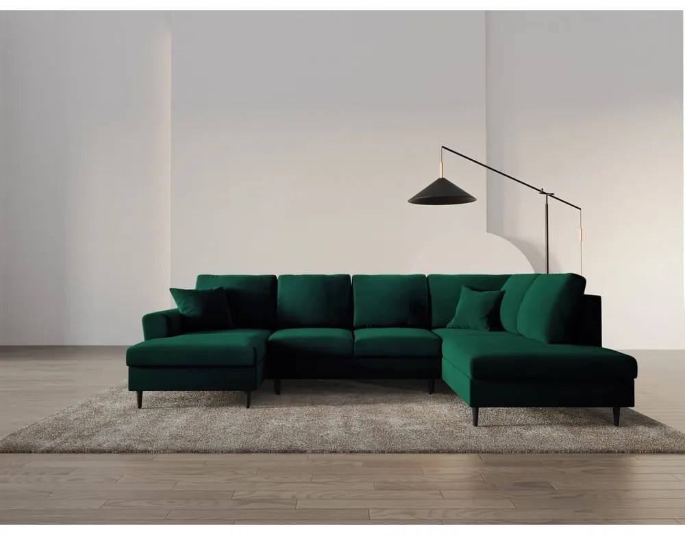 Зелен кадифен разтегателен ъглов диван с място за съхранение (десен ъгъл/U форма) Kyoto – Cosmopolitan Design