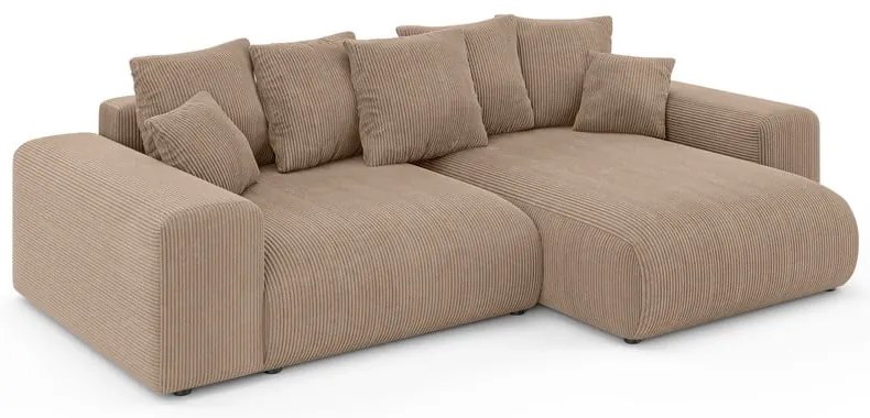 Бежов разтегателен ъглов диван с място за съхранение от рипсено кадифе (променлив) Luma – Ropez