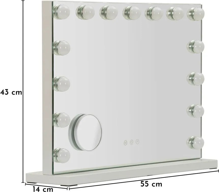 Стенно огледало със светлина и рафт 55x43 cm Hollywood – Mauro Ferretti