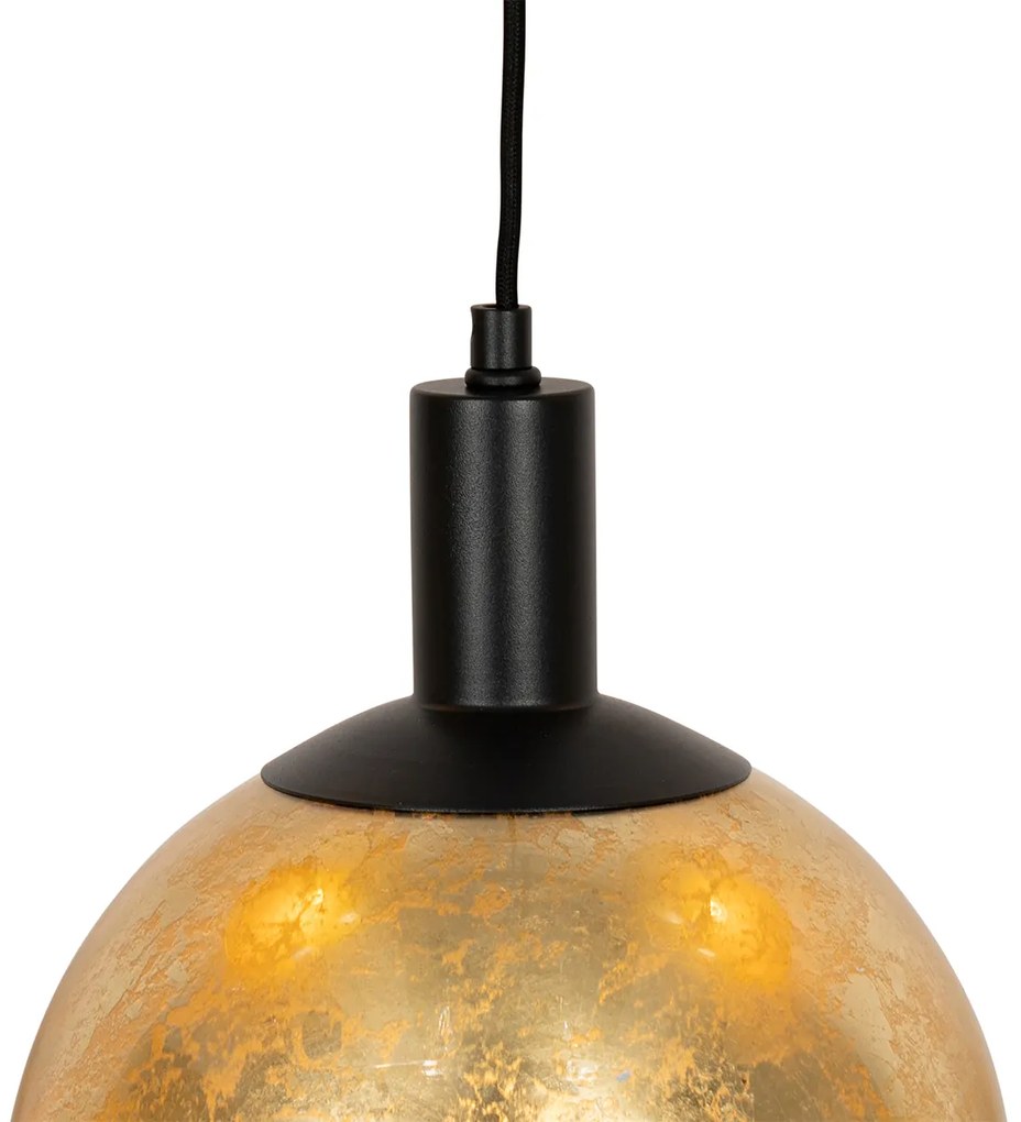 Дизайнерски висящ аплик черен със златно стъкло 5-лампа - Bert