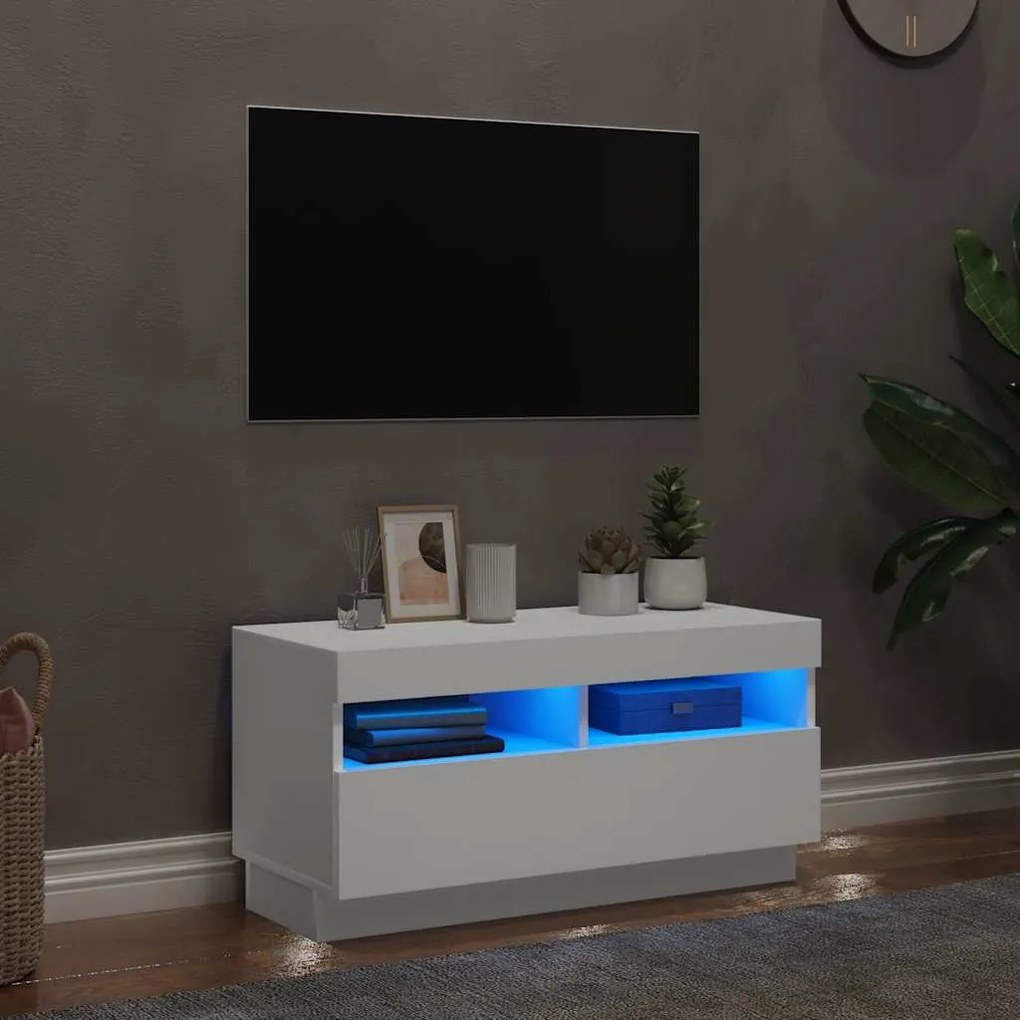 804445 vidaXL ТВ шкаф с LED осветление, бял, 80x35x40 см