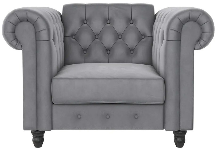 Светлосиво кадифено кресло Chesterfield Felix – Støraa