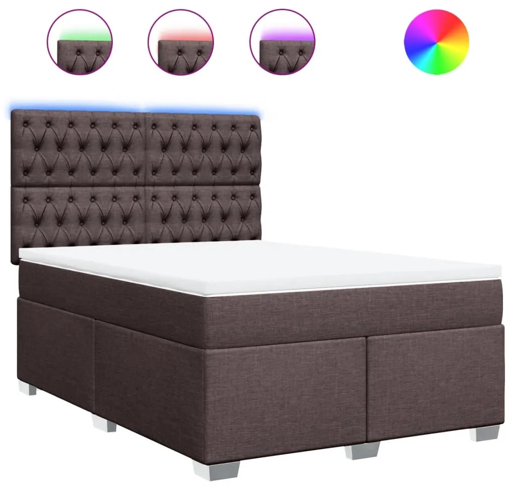 3292821 vidaXL Боксспринг легло с матрак, тъмнокафяво, 140x200 см, плат