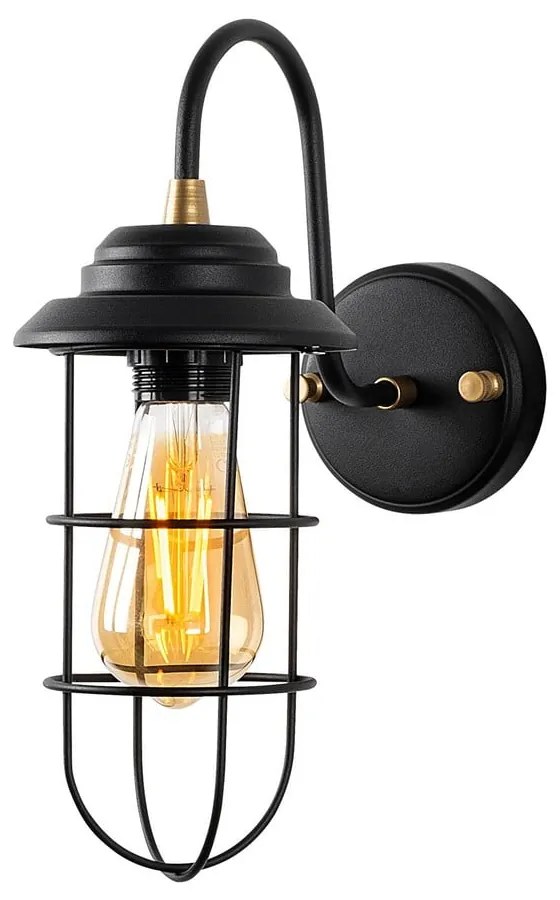 Стенна лампа в черно и златисто ø 10 cm Mahoni – Opviq lights