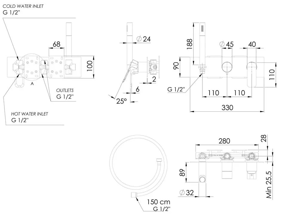 Вградена душ батерия в лъскаво-сребрист цвят (3 изхода) Spy – Sapho