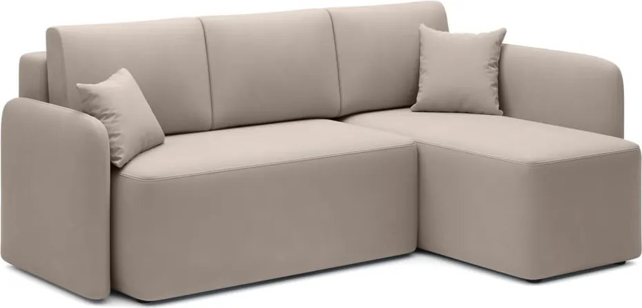 Бежов кадифен разтегателен ъглов диван с място за съхранение (десен ъгъл) Hadson – ELTAP