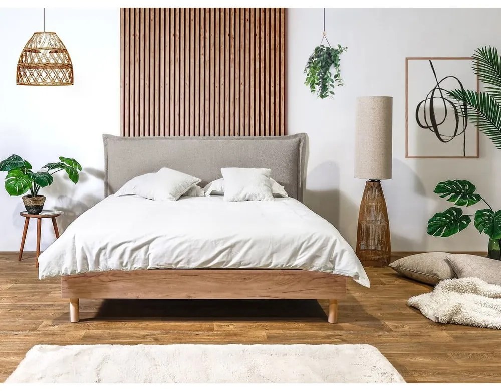 Светлосиво/естествено двойно легло с решетка 180x200 cm Charlie - Bobochic Paris