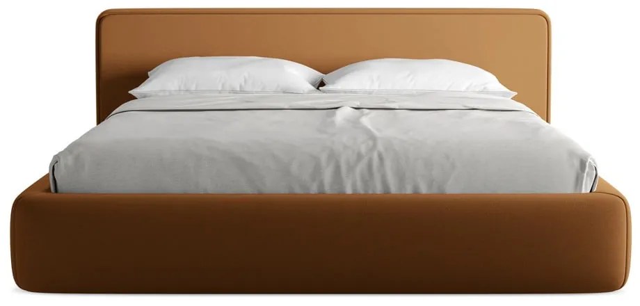 Двойно легло теракотено тапицирано с място за съхранение и включена подматрачна рамка 180x200 cm Kiana – Makamii
