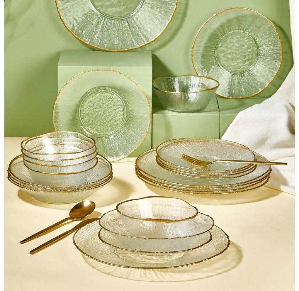 Комплект за хранене 24 бр. прозрачно/златисто/стъкло