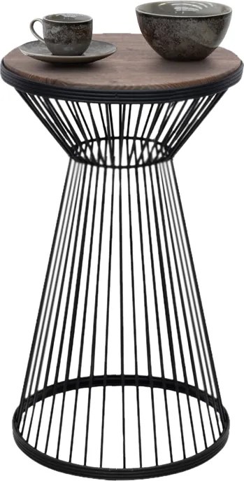 Cresta metal - МДФ side table in black - walnut color Ø34,5x58,5см.