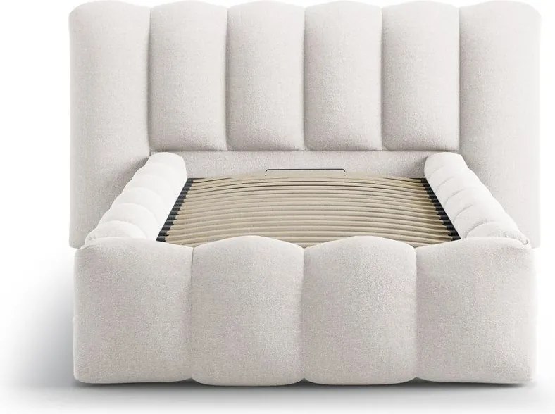 Кремаво единично легло 90x200 cm тапицирано с място за съхранение с включена подматрачна рамка Lupine – Micadoni