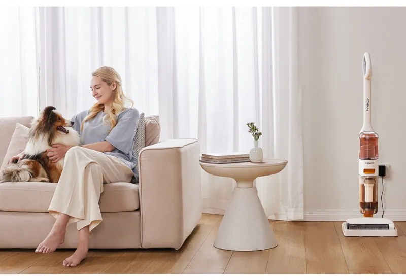 Вертикална прахосмукачка Tineco iFloor Y2 Plus, 6500 Pa, Wi-Fi, 0.8 л мръсна/1 л чиста, LED, Самопочистване, 70м2, Индикатори, Бял/оранжев