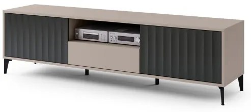 Шкаф РИМИНИ РТВ-182 Бежово Taupe/Черен мат - МОДЕРЕН ТВ ШКАФ С ЧЕКМЕДЖЕ/РАФТ И НАБРАЗДЕНИ ФРОНТОВЕ