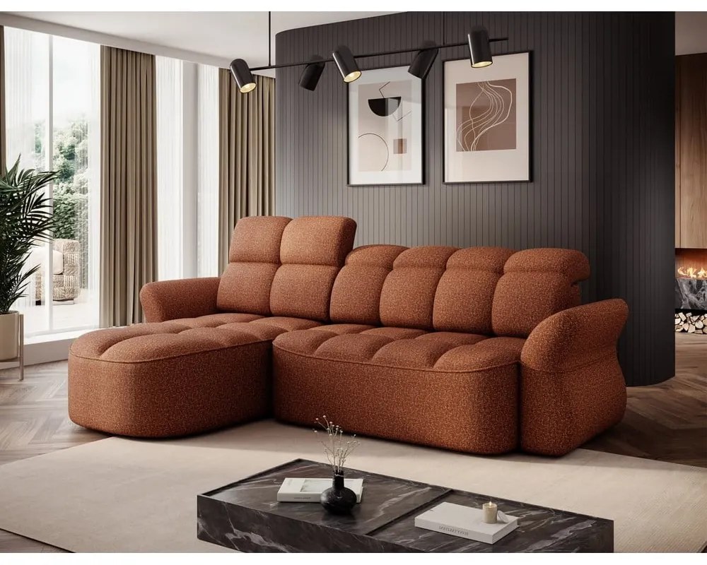 Теракотен кадифен сгъваем/с място за съхранение ъглов диван (ляв ъгъл) Beneth – ELTAP