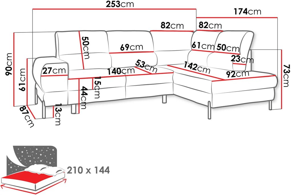 Ъглов диван Clinton-Тъмно сив-Ляв