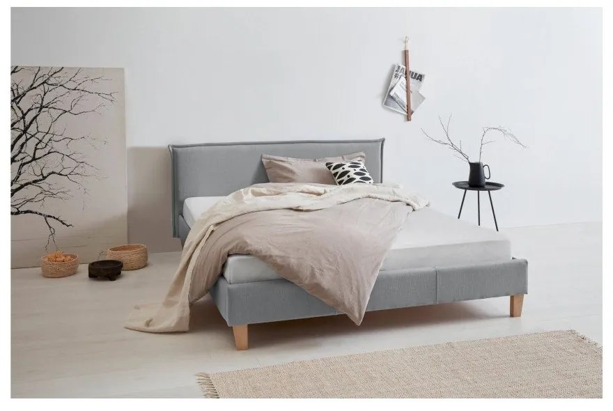 Сиво двойно тапицирано легло с включена подматрачна рамка 200x200 cm Tina – Ropez