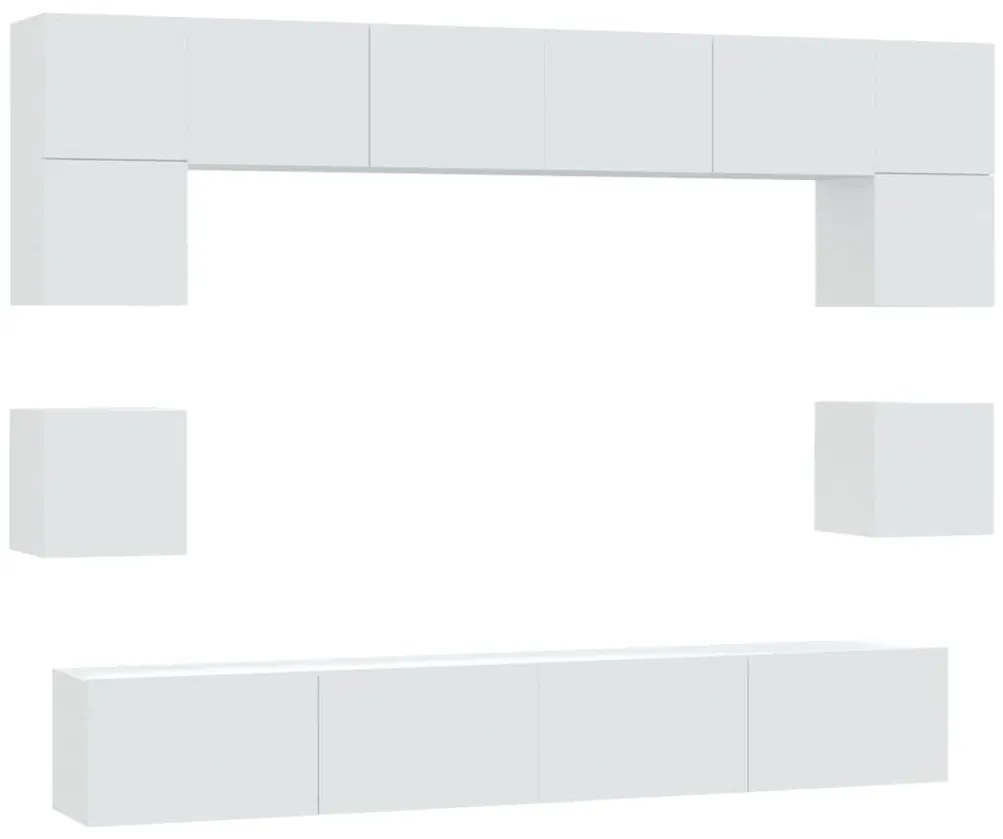 3114414 vidaXL Комплект ТВ шкафове от 8 части инженерно дърво Бял гланц