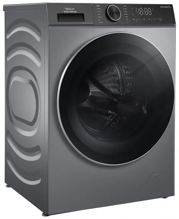 Пералня с предно зареждане Tesla WF91480TS, 1900W, 9 кг, 60 л, 14 програми, 1400 об/мин, Клас A, Steam Care, LED, Сребрист