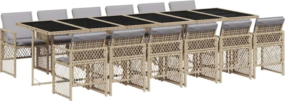 3210768 vidaXL Градински комплект с възглавници, 13 части, бежов полиратан