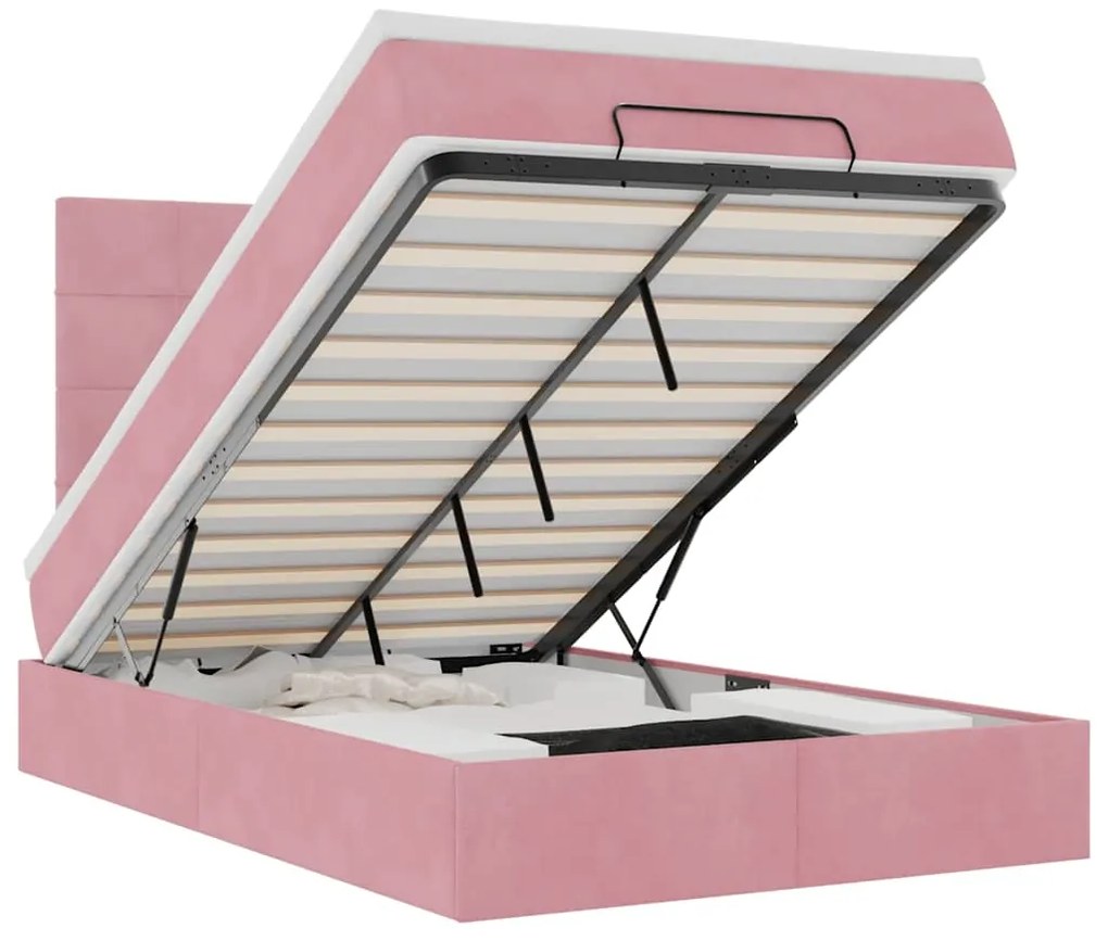 3314317 vidaXL Османска легло с матраци и LED, розово, 120x200 см, кадифе