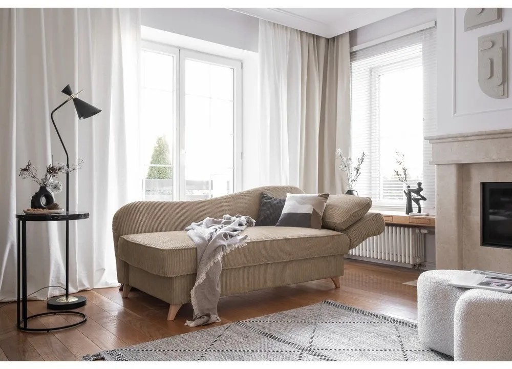 Кафяво-сив шезлонг от рипсено кадифе (десен ъгъл) Chic Charlotte – Miuform