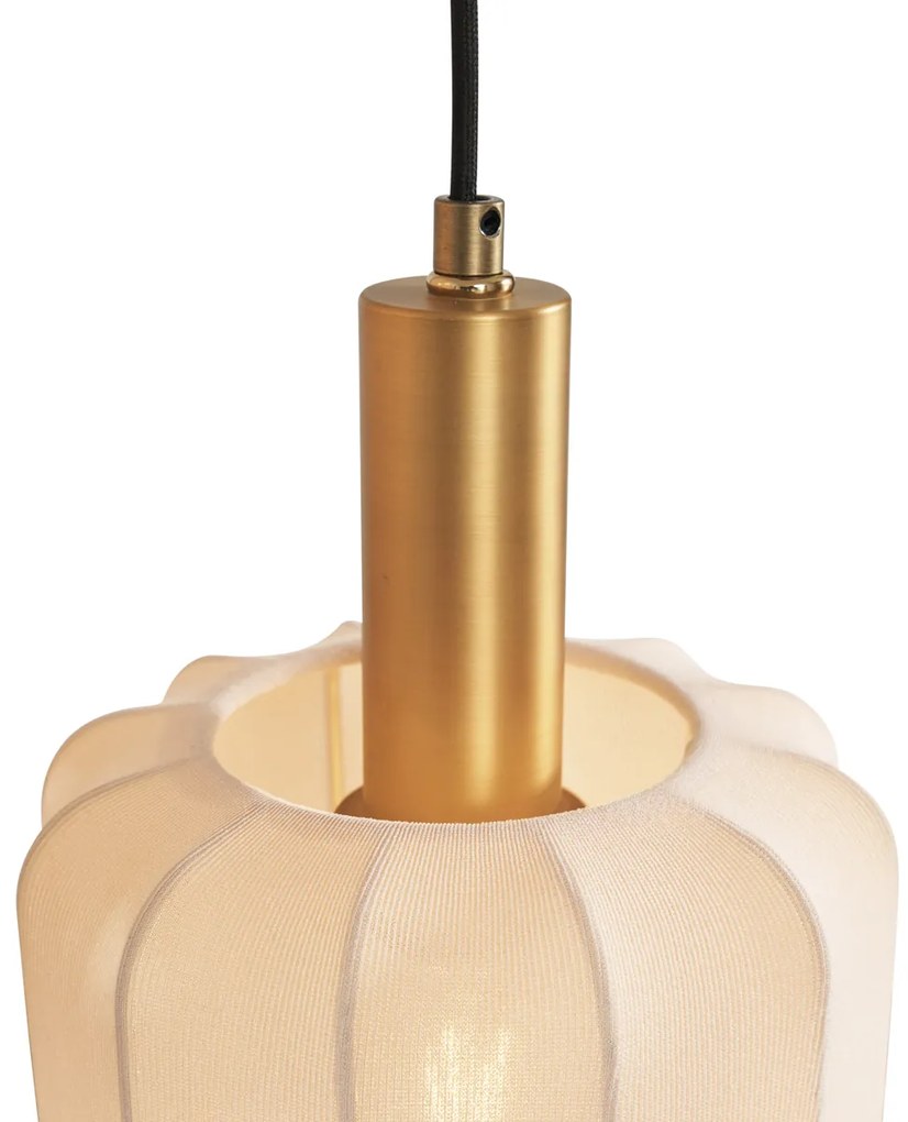 Japandi висяща лампа черна и златна с бежов абажур 3 светлини - Pluni