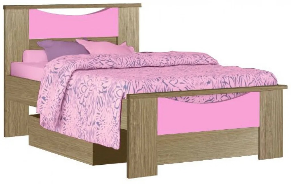 Детско легло Hamogelo-Semi double-With big bed frame - Oak / Pink