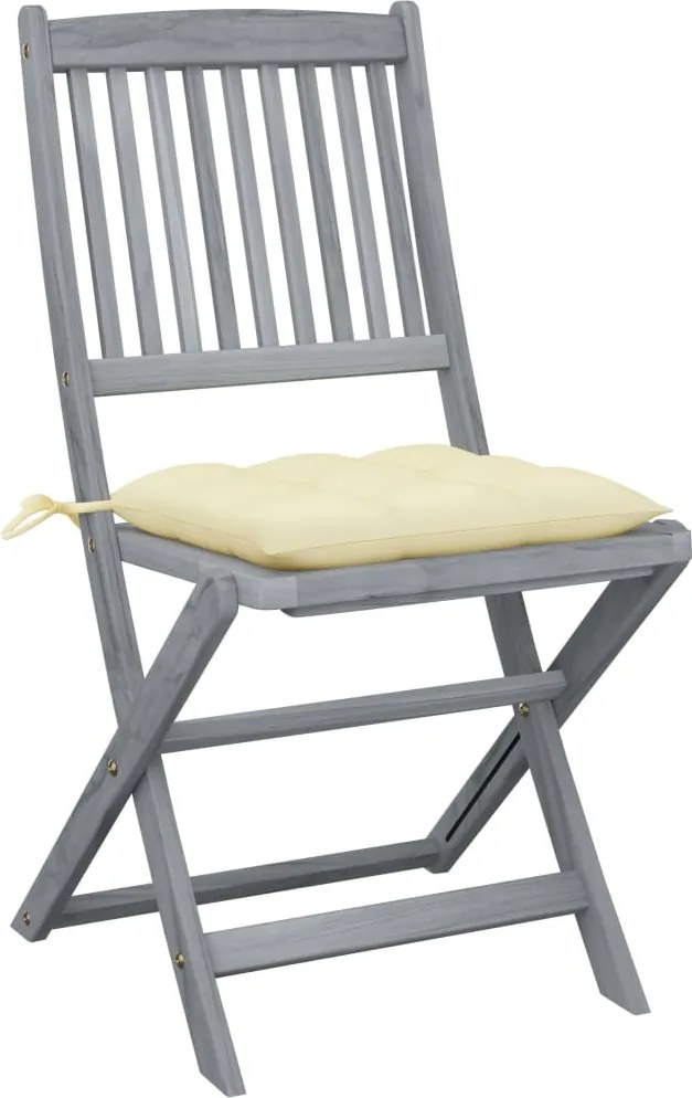 3065451 vidaXL Сгъваеми градински столове, 6 бр, с възглавници, акация масив