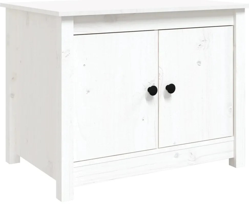 820927 vidaXL Кафе маса, бяла, 71x49x55 см, борово дърво масив