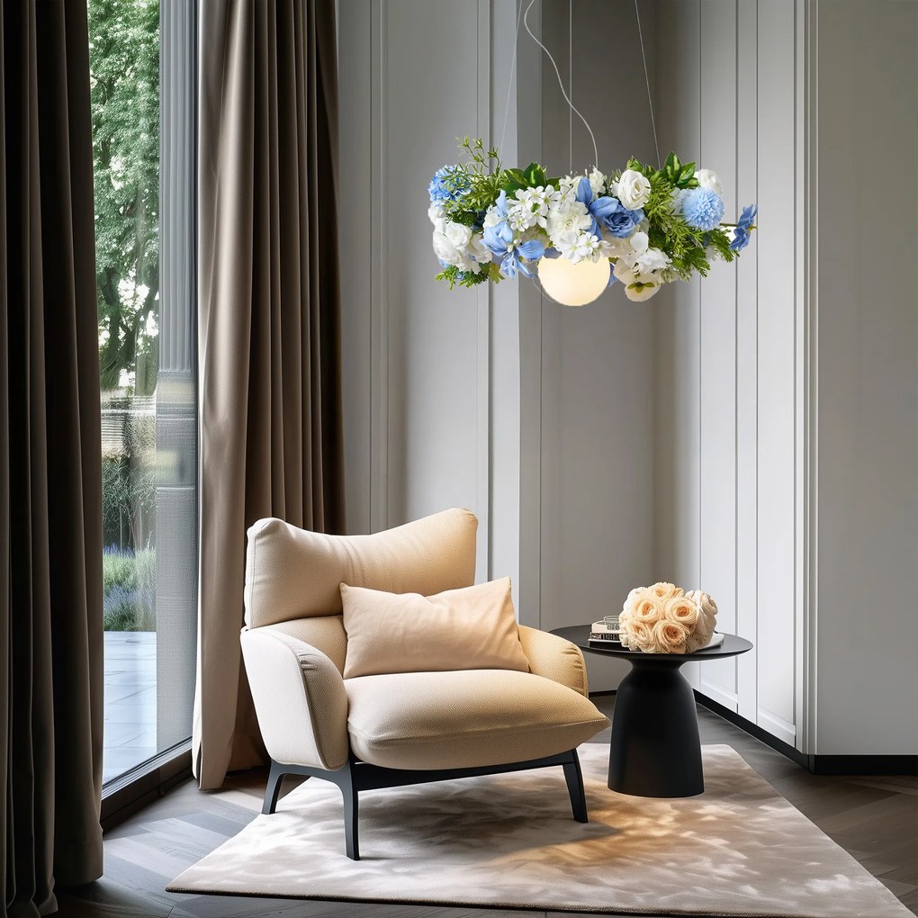 Бохемски висящ лампион черен с цветни цветя синьо и бяло - Flower Power